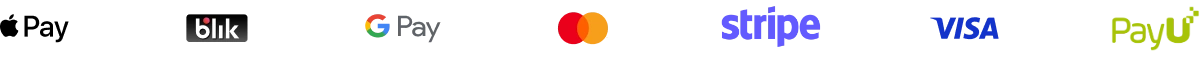Accepted payments: Apple Pay, BLIK, Google Pay, Mastercard, Stripe, Visa, PayU