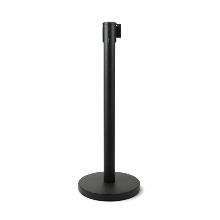 EJ-EXTBE Barrier Post with a Winding Tape 250 cm  - Black - Barrier Post with a Rolling Tape for the Hotel, Restaurant, VIP Area