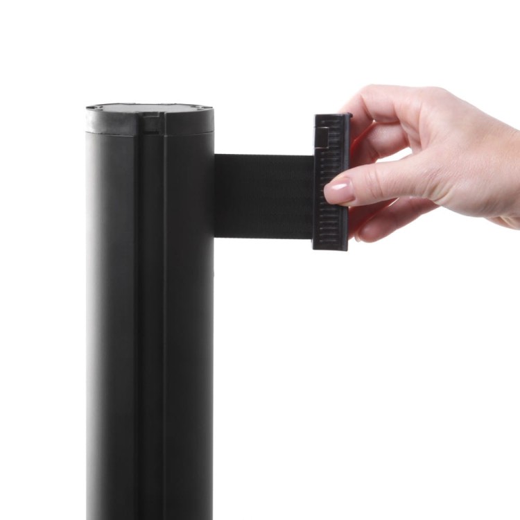 J-EXTBE Barrier Post with a Black Winding Tape 270 cm - Black Post With a Black Tape - A Barrier Post, a Post With a Rounded Tape For the Hotel, Restaurant and VIP Area