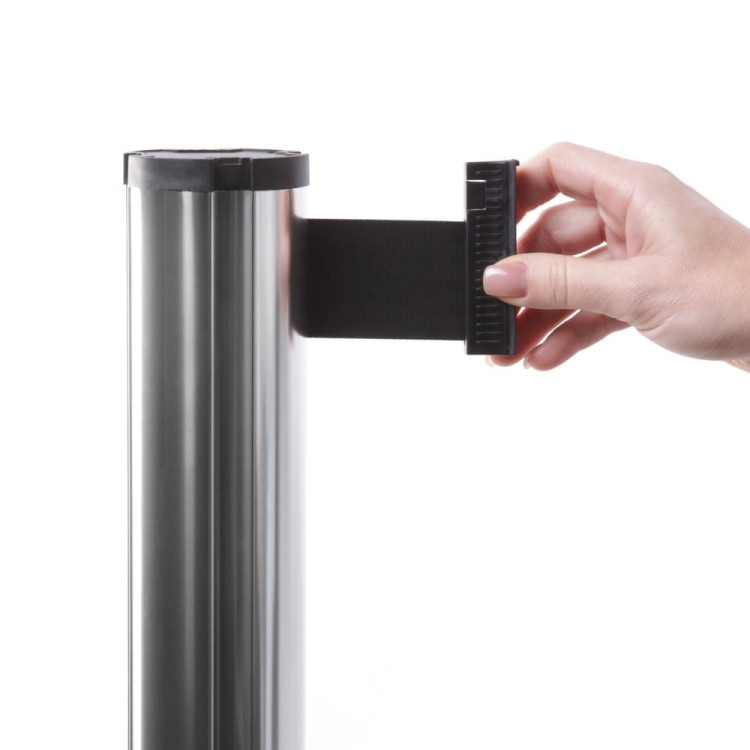 J-EXTBE Barrier Post with a Black Winding Tape 270 cm - Chrome Post With a Black Tape - A Barrier Post, a Post With a Rounded Tape For the Hotel, Restaurant and VIP Area