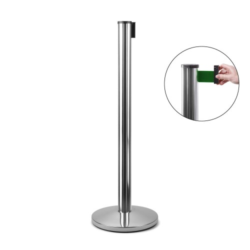 J-EXTBE Barrier Post with a Green Winding Tape 270 cm - Chrome Post With a Green Tape - A Barrier Post, a Post With a Rounded Tape For the Hotel, Restaurant and VIP Area
