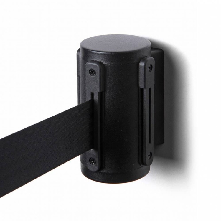 Głowica naścienna czarna z czarną taśmą zwijaną 270 cm J-EXTBE kasetka kaseta uchwyt ścienny ze zwijaną taśmą odgradzającą