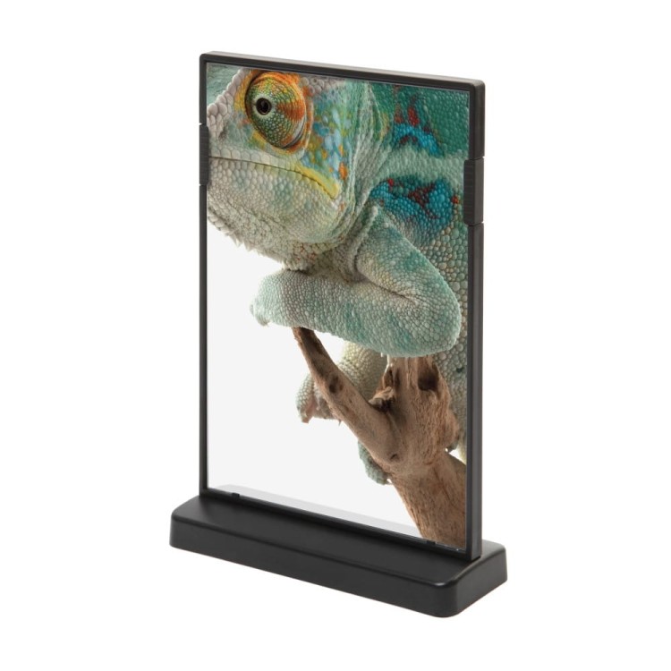 Stojak informacyjny na menu SCRITTO® A5 z podstawą T w kolorze czarnym dwustronny przeglądarka ekspozytor do postawienia na stół stojak na menu na informację na ulotkę na plakat