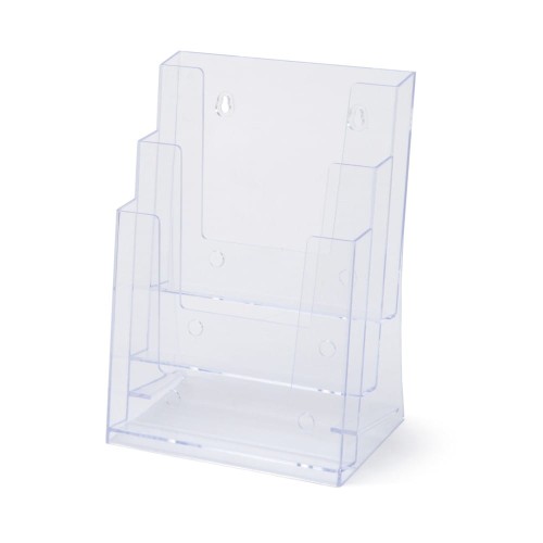 Stojak na ulotki SCRITTO® 3 x A5 odlewany stojak kieszeń na ulotki prospekty do postawienia na stół ladę z możliwością powieszenia na ścianie