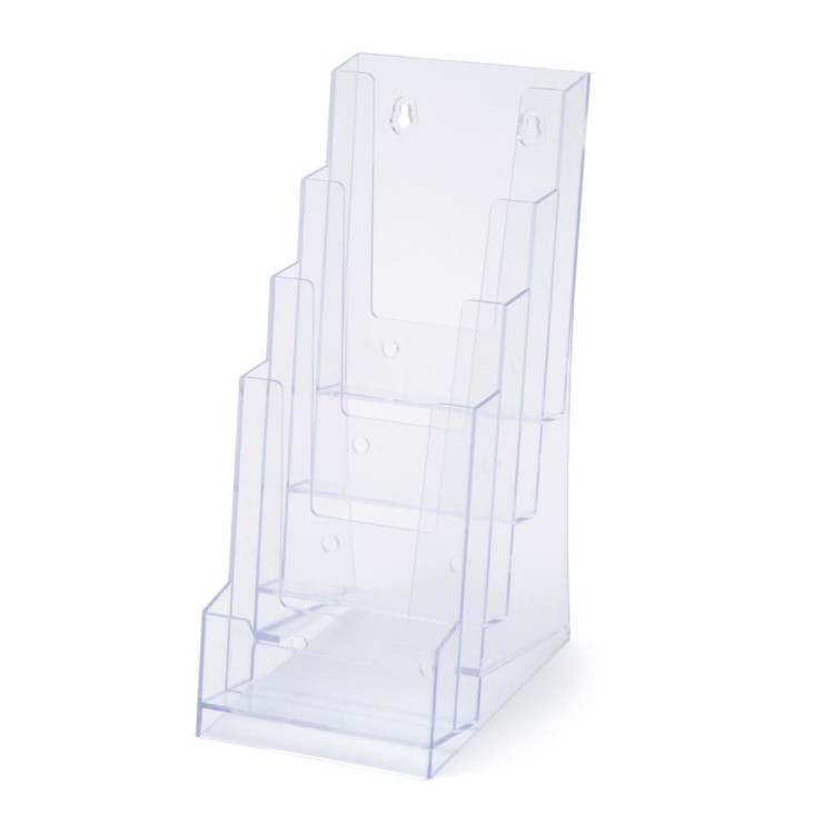 Stojak na ulotki SCRITTO® 4 x DL (1/3 A4) odlewany stojak kieszeń na ulotki prospekty do postawienia na stół ladę z możliwością powieszenia na ścianie