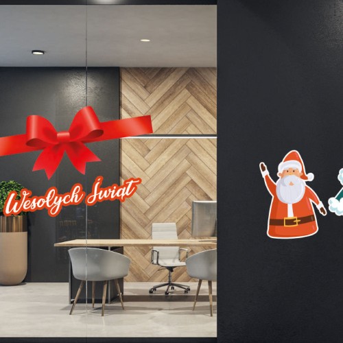 Świąteczna bezbarwna naklejka reklamowa  na szybę 30 x 30 cm