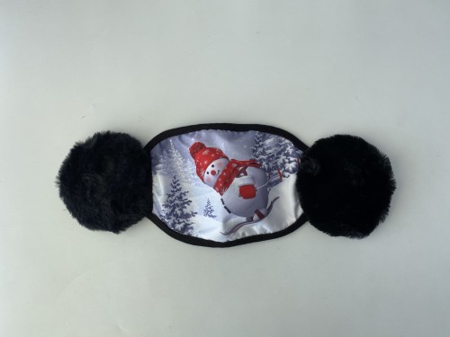 Świąteczna maseczka ochronna z nausznikami i wzorem dla dorosłych - bałwan II