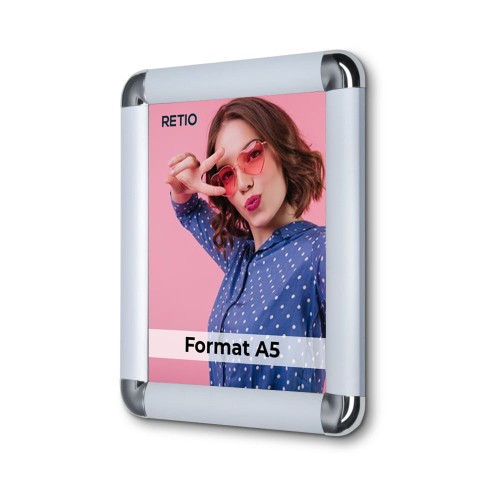 Ramka zatrzaskowa KRAST A5 (14,8 x 21,0 cm) profil 25 mm z zaokrąglonym narożnikiem aluminiowa srebrna rama ramka plakatowa OWZ ścienna na plakat na zdjęcia
