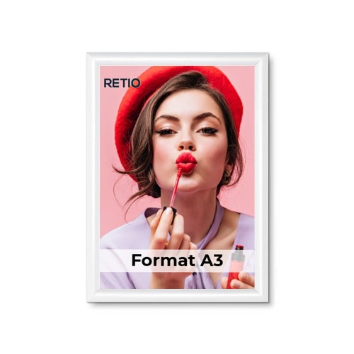 Ramka zatrzaskowa KRAST A3 (29,7 x 42,0 cm) aluminiowa biała z ostrym prostym narożnikiem rama ramka plakatowa OWZ ścienna na plakat na zdjęcia profil 25 mm