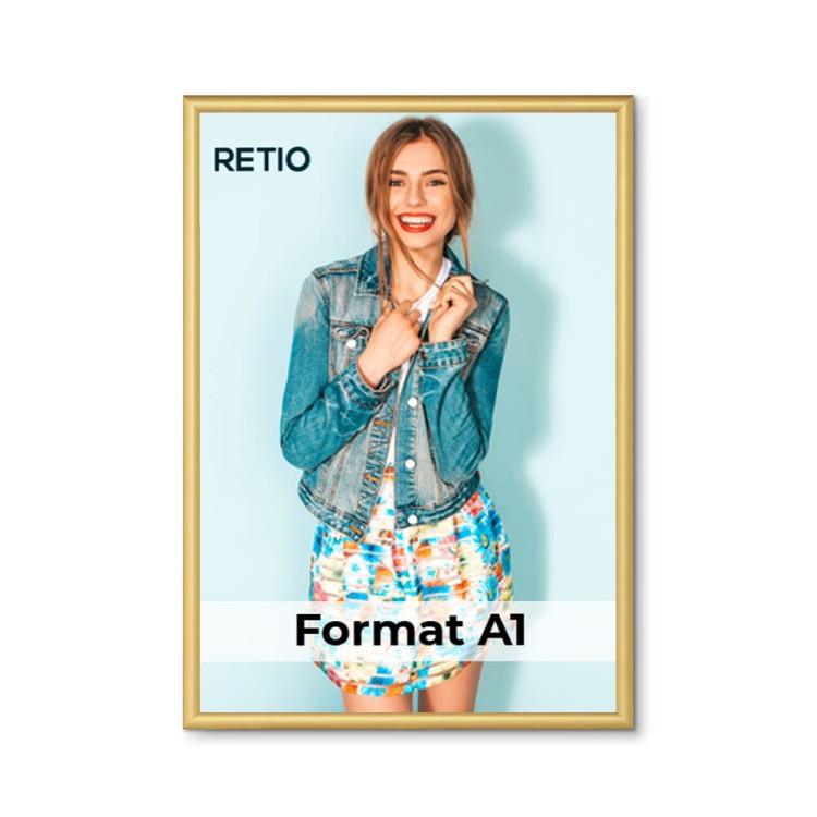 Ramka zatrzaskowa KRAST A1 (59,4 x 84,1 cm) aluminiowa złota z ostrym prostym narożnikiem rama ramka plakatowa OWZ ścienna na plakat na zdjęcia profil 25 mm