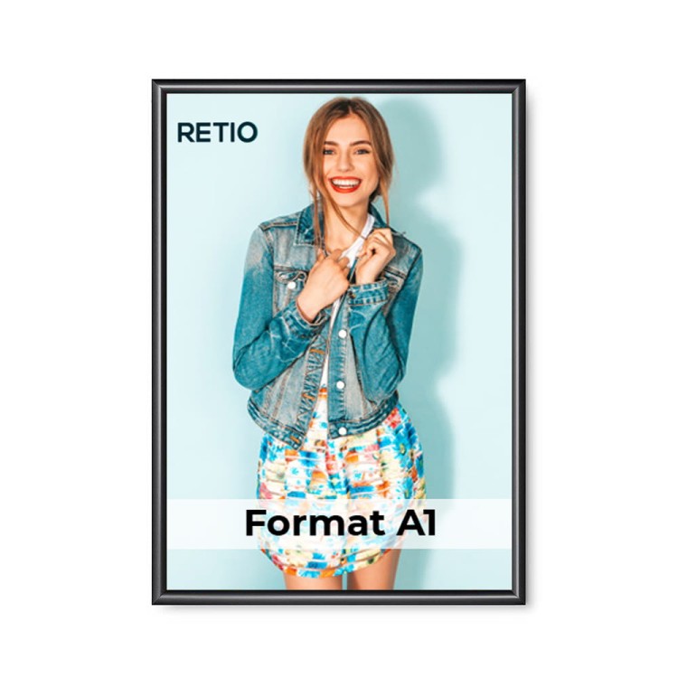 Ramka zatrzaskowa KRAST A1 (59,4 x 84,1 cm) aluminiowa czarna z ostrym prostym narożnikiem rama ramka plakatowa OWZ ścienna na plakat na zdjęcia profil 25 mm