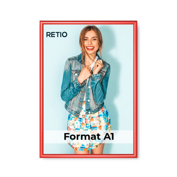 Ramka zatrzaskowa KRAST A1 (59,4 x 84,1 cm) aluminiowa czerwona z ostrym prostym narożnikiem rama ramka plakatowa OWZ ścienna na plakat na zdjęcia profil 25 mm