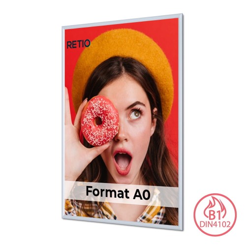 Ramka zatrzaskowa KRAST A0 (84,1 x 118,9 cm) aluminiowa srebrna z ostrym prostym narożnikiem i certyfikatem trudnopalności rama ramka plakatowa OWZ ścienna na plakat na zdjęcia profil 25 mm