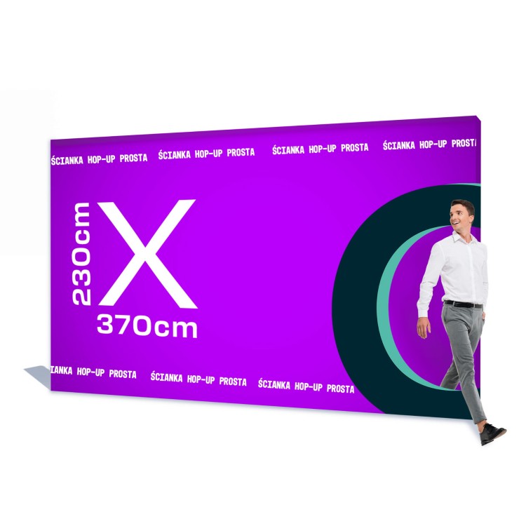 Ścianka reklamowa Hop-Up prosta 3,7 x 2,3 m z wydrukiem jednostronnym