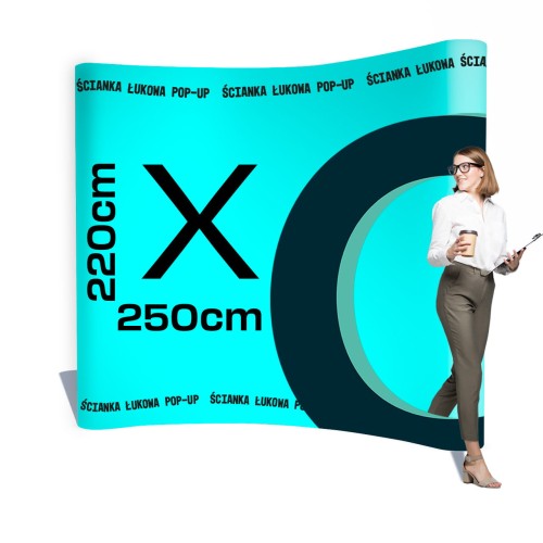 Ścianka reklamowa premium Pop-Up łukowa 2,5 x 2,2 m z wydrukiem jednostronnym