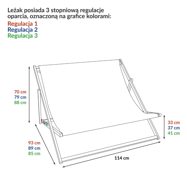 Leżak reklamowy dwuosobowy z nadrukiem indywidualnym - specyfikacja z wymiarami