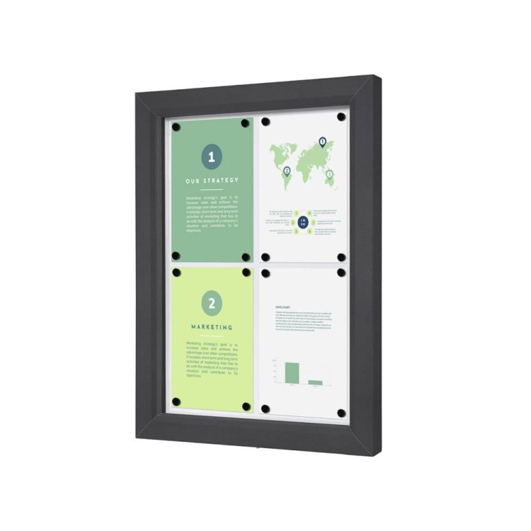 Gablota magnetyczna 4xA4 z certyfikatem trudnopalności B1 zamykana na kluczyk do użytku zewnętrznego gablota zewnętrzna gablota ogłoszeniowa gablota informacyjna tablica ogłoszeń tablica informacyjna ogniotrwała kolor antracyt