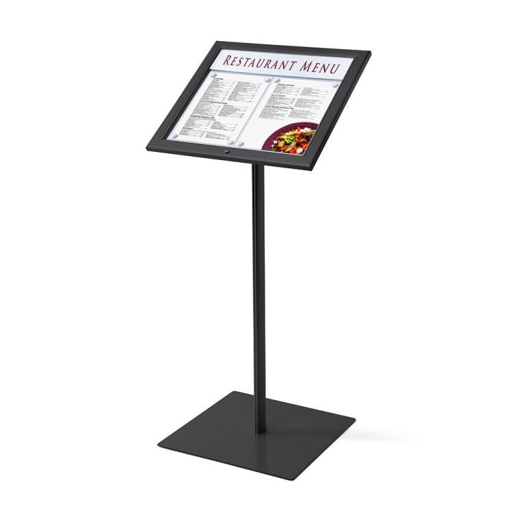 Stojak na menu 2xA4 stojak prezenter na kartę menu stojak informacyjny prezentacyjny z ramką A4 do restauracji gastronomii do hotelu stojak na plakat Menu Board z oświetleniem LED czarny