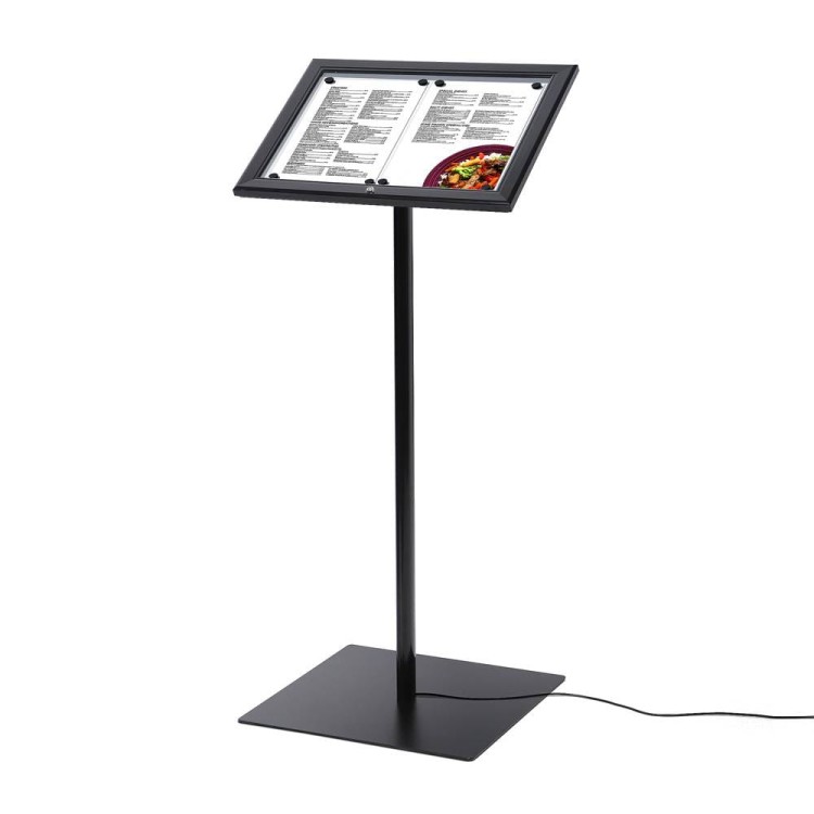 Stojak na menu 2xA4 - czarny stojak prezenter na kartę menu stojak informacyjny prezentacyjny z ramką A4 do restauracji gastronomii do hotelu stojak na plakat Menu Board z oświetleniem LED