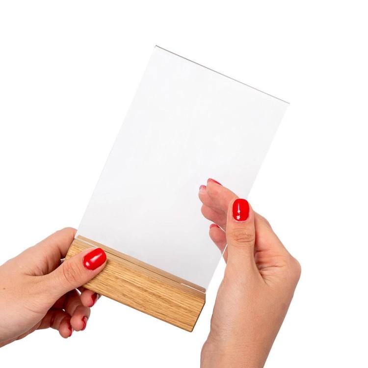 Stojak na menu drewniany A4 stojak na ulotki prospekty do postawienia na stół ladę