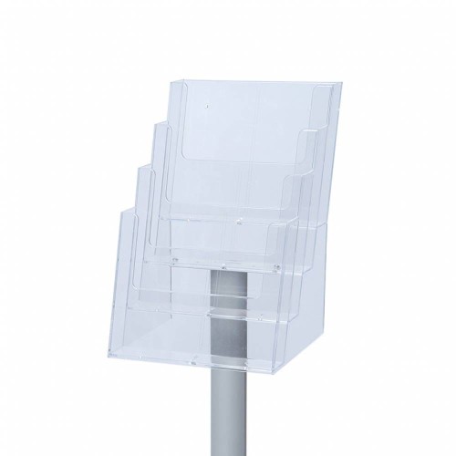 Stojak na ulotki 4xA4 z kieszeniami akrylowymi na broszury A4 srebrny prezenter ulotek stojak informacyjny na ulotki stojak na broszury A4 stojak prezentacyjny do branży detalicznej do hotelu