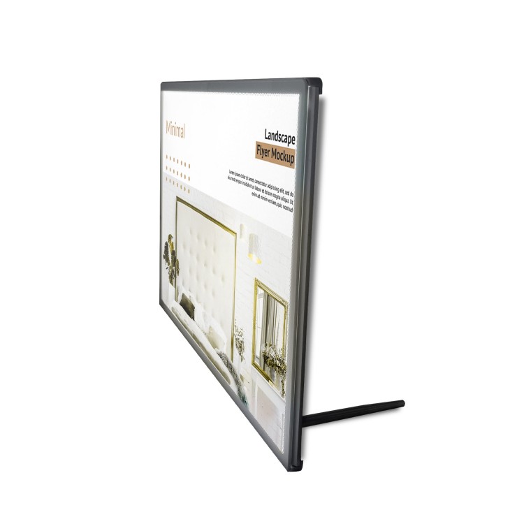 Ramka LED podświetlana SUN A3 srebrna na biurko (29,7 x 42,0 cm) rama na plakat zdjęcia obraz podświetlana rama plakatowa orientacja pozioma z boku