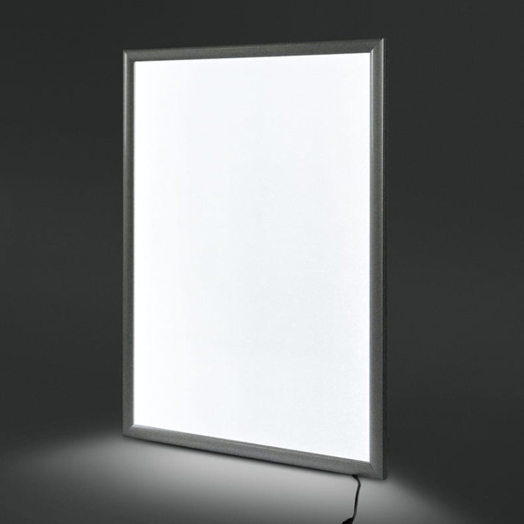Podświetlana ramka LED A1 (59,4 x 84,1 cm) aluminiowa srebrna z prostym narożnikiem rama ramka plakatowa OWZ ścienna na plakat na zdjęcia profil 30 mm