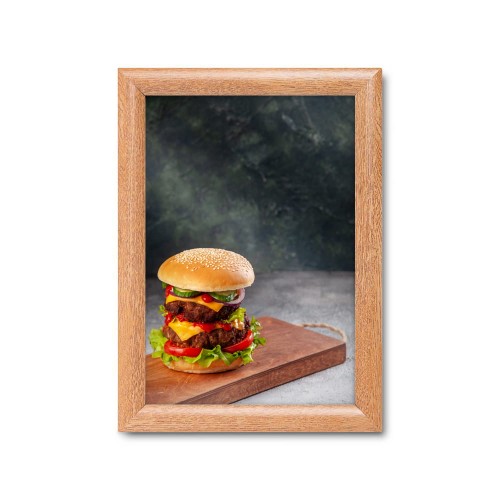 Ramka zatrzaskowa A4 (21 x 29,7 cm) aluminiowa w kolorze drewna z ostrym narożnikiem rama ramka plakatowa OWZ ścienna na plakat na zdjęcia profil 25 mm