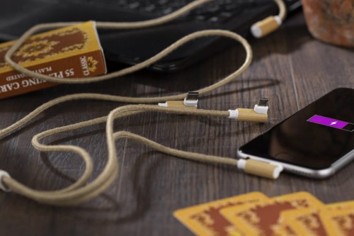Kabel USB 3 w 1 FLAX beżowy (naturalny)