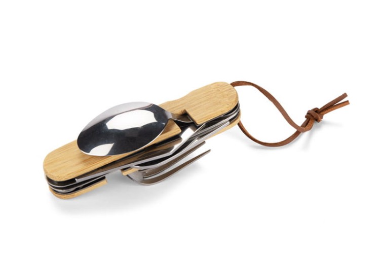 Sztućce turystyczne KENTI beżowy (naturalny) z logo