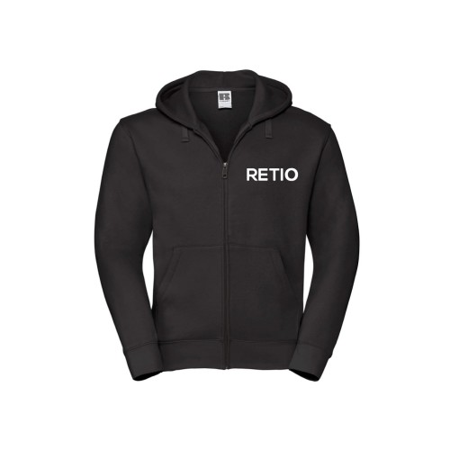 Bluza czarna z nadrukiem logo, personalizowana reklamowa bluza Russell rozpinana