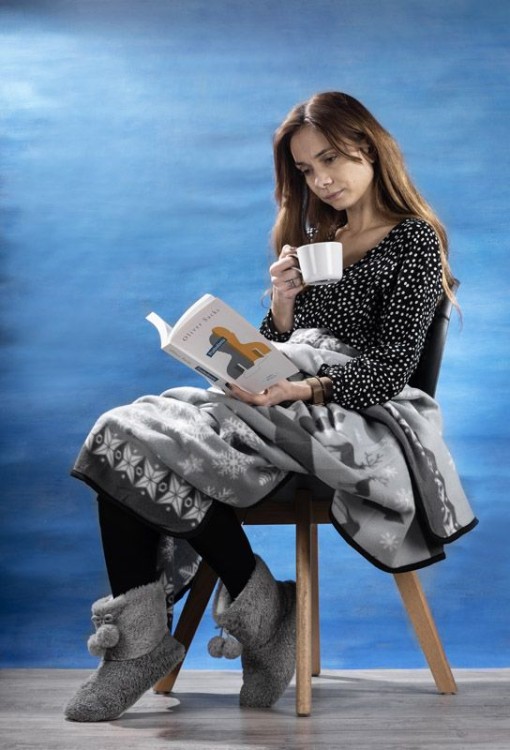 Koc polarowy STELO popielaty (szary) z logo