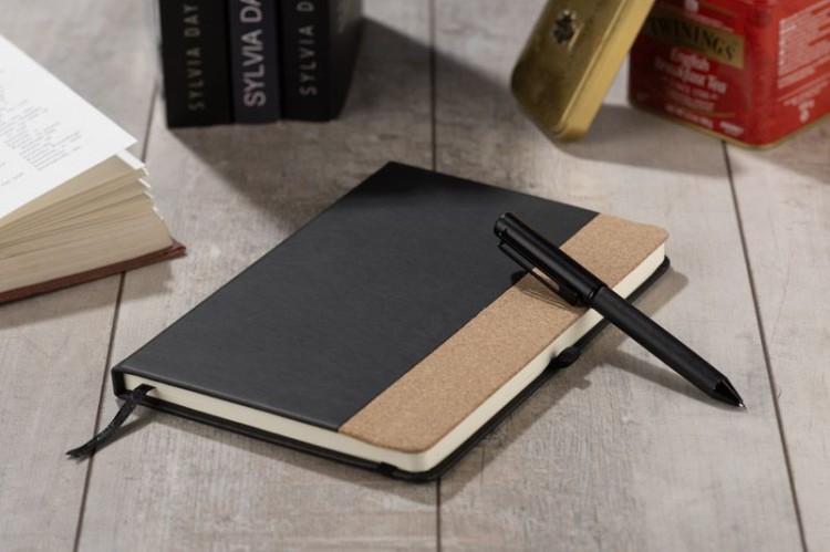 Zestaw - notes z długopisem ZENIX A5 czarny z logo