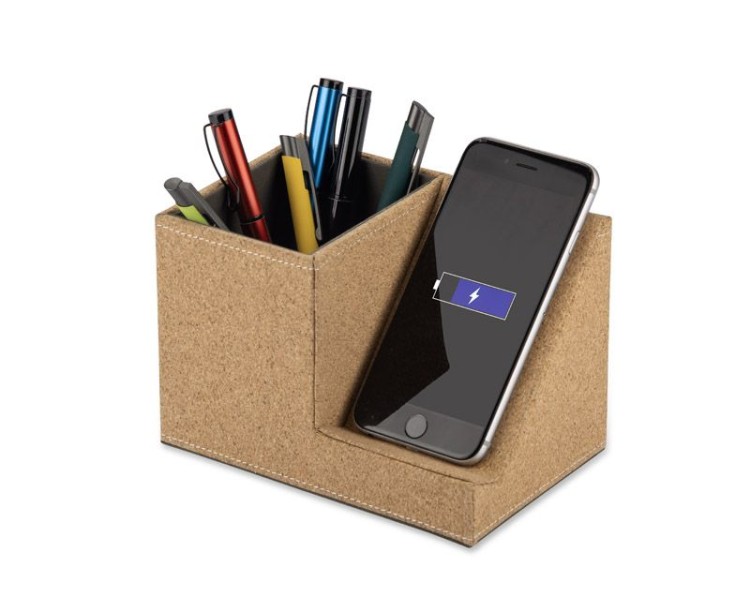 Organizer z ładowarką indukcyjną COVBI beżowy (naturalny) z logo