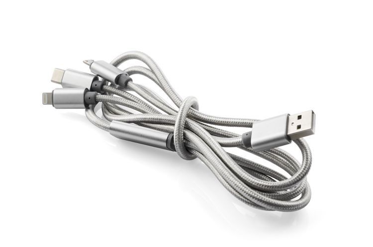 Kabel USB 3 w 1 TALA srebrny z logo