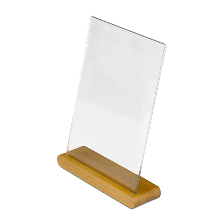 Dwustronny stojak akrylowy WOODI typu T format A4 (297x210 mm) informacyjny na ulotki, plakaty, broszury