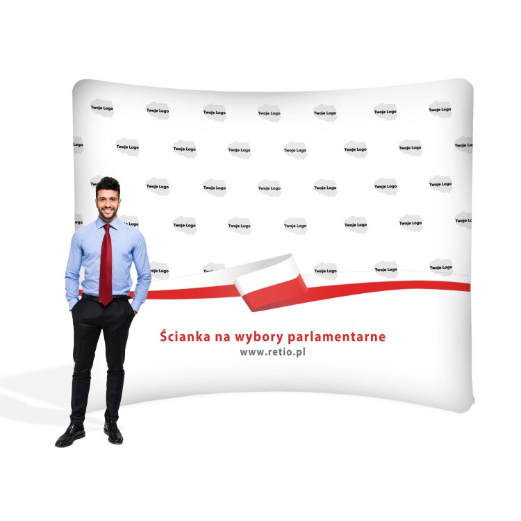Advertising Wall for Elections 3 x 2.4 m Curved Fabric Backwall - Horizontal with a Printout