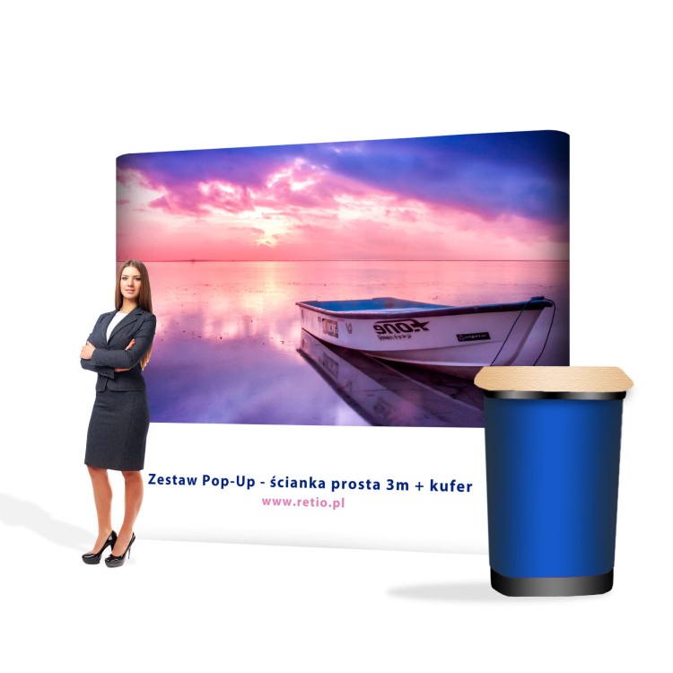 Pop-up premium set - straight wall 3 x 2.2 m + case with one-sided print