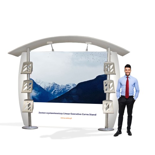 Linear Executive Curve Stand exhibition set 3 x 2.5 m (2 LCD holders + 4 pockets for leaflets)