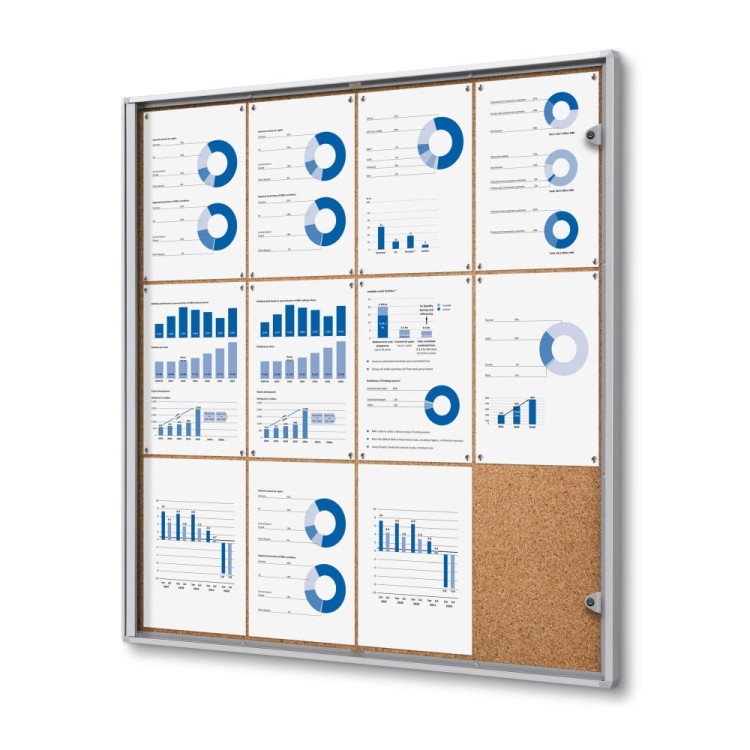 XSC 12xA4 Cork Display Cabinet  88x92 cm Closed with a Key for Internal Use, Internal Display Case, Advertising Display Case, Information Display Case, Notice Board, Information Board