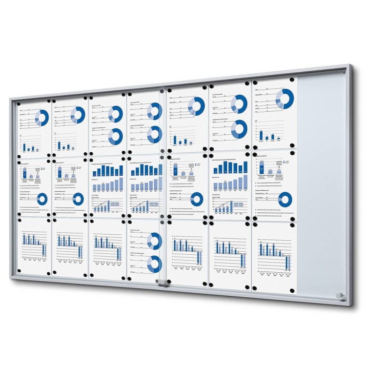 SLIM 24xA4 Magnetic Display Case 175x92 cm with Sliding Doors, Locked with a Key for Internal Use, Internal Display, Advertising Display, Information Display, Notice Board, Information Board