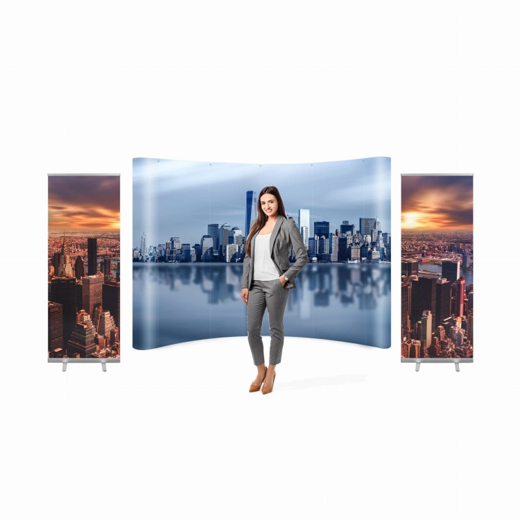 Advertising Set, Arched Pop-Up Wall and Two Roll-ups
