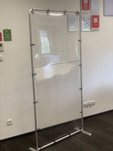 Protective glass, floor-standing partition stand PET like plexiglass antivirus protection PET like plexiglass high standing, to be placed on the ground 100 x 200 cm