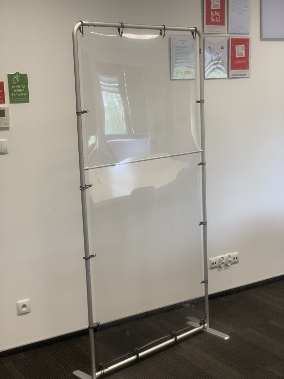 Protective glass, floor-standing partition stand PET like plexiglass antivirus protection PET like plexiglass high standing, to be placed on the ground 100 x 200 cm