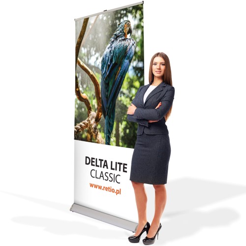 Delta Lite Classic Roll-up 100 x 200 cm rolled advertising stand with a printout