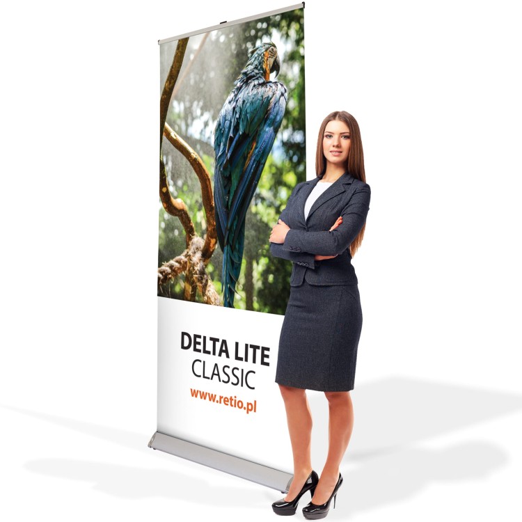 Delta Lite Classic Roll-up 100 x 200 cm rolled advertising stand with a printout