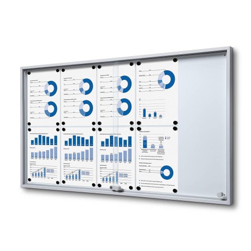 SLIM 10xA4 Magnetic Display Case 110x61 cm with Sliding Doors, Locked with a Key for Internal Use, Internal Display, Advertising Display, Information Display, Notice Board, Information Board
