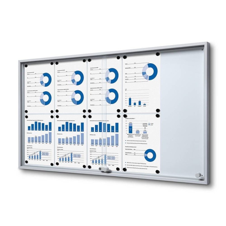 SLIM 10xA4 Magnetic Display Case 110x61 cm with Sliding Doors, Locked with a Key for Internal Use, Internal Display, Advertising Display, Information Display, Notice Board, Information Board