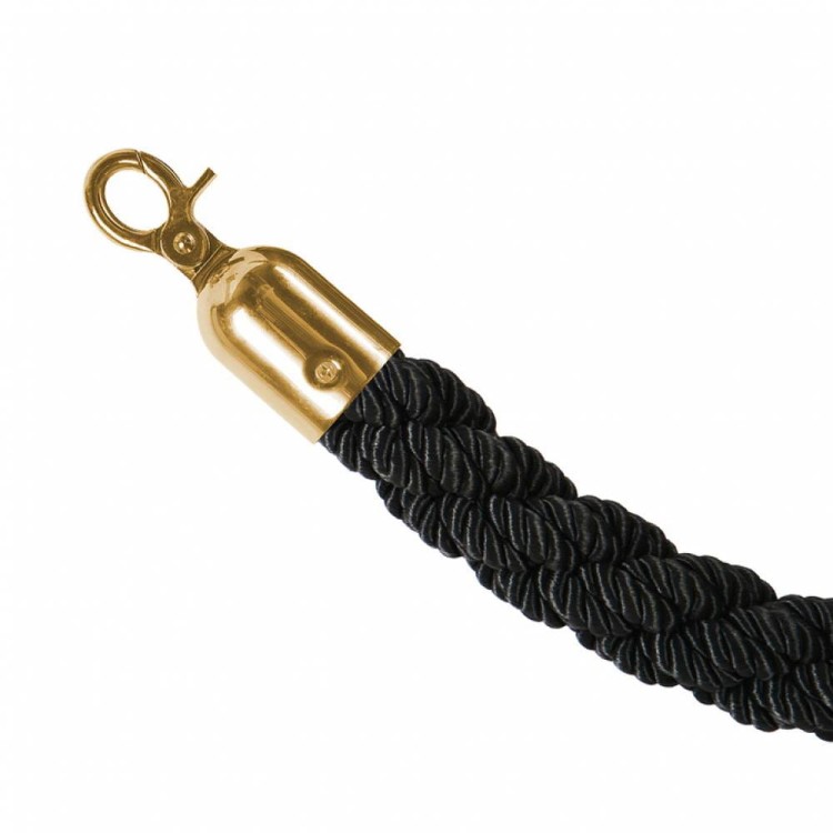 BSR Premium Barrier Rope Black Braided Gold 150cm Border Barrier Rope For Hotel Barrier Posts