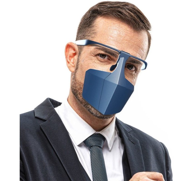 Protective Face Shield with Earmuffs and Eyeglass Holder Blue Plastic Nose and Mouth Protector Face Shield